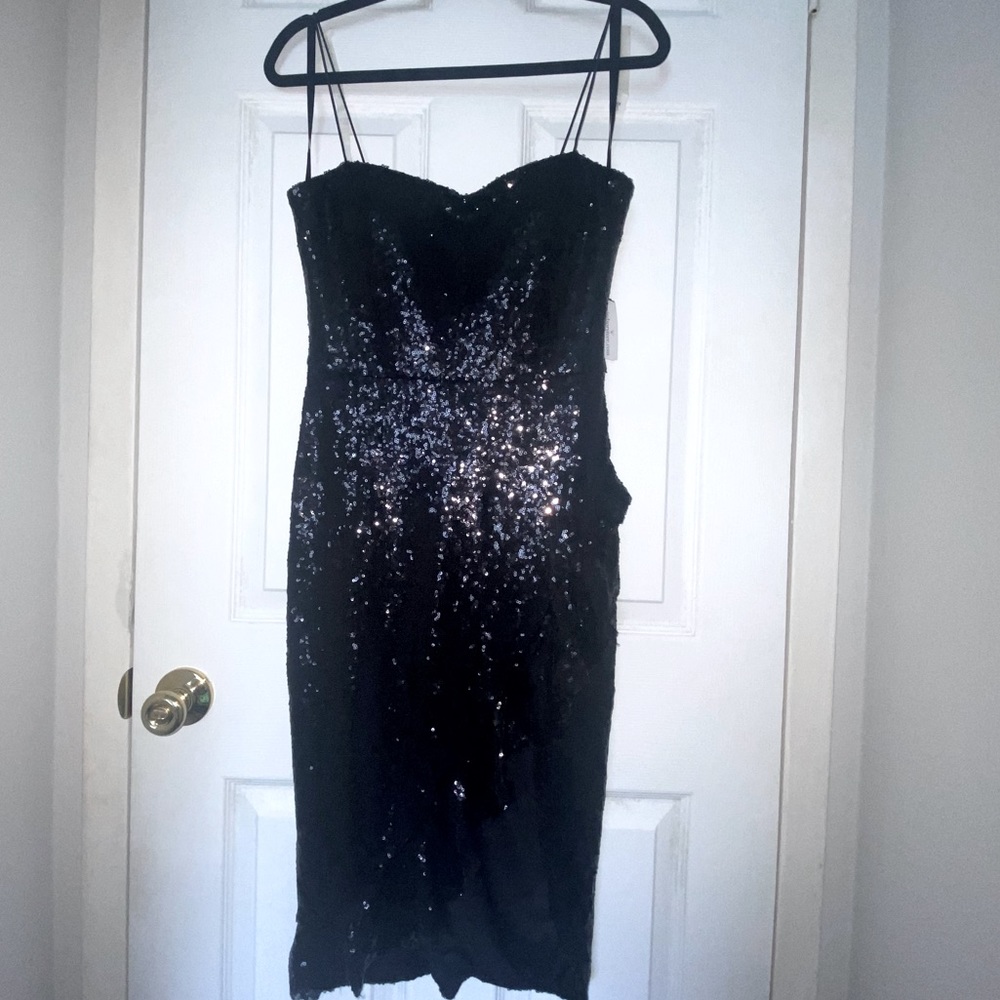 NWT Windsor Black Sequins mini dress with slit Medium Size